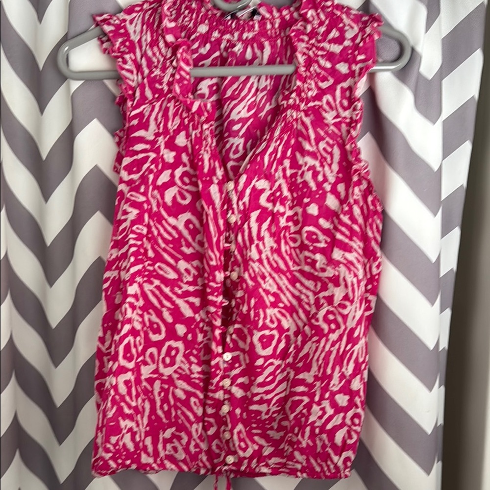 LOFT Pink Sleeveless Ruffled Blouse